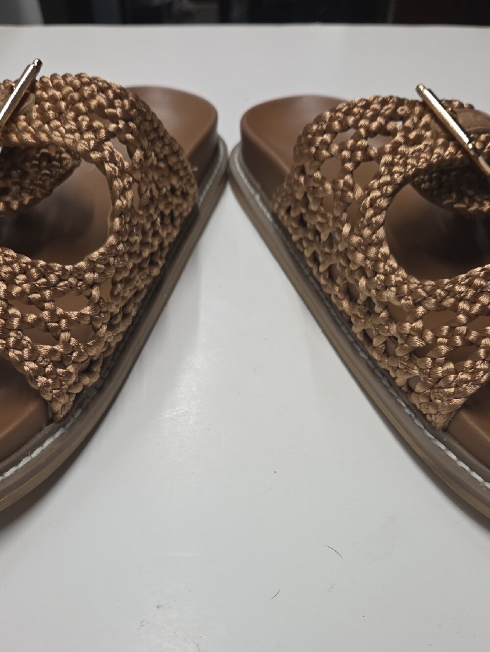 Joie Braided Double-Buckle Slide Sandals in Metallic Tan Size 8.5 - Picture 6 of 8